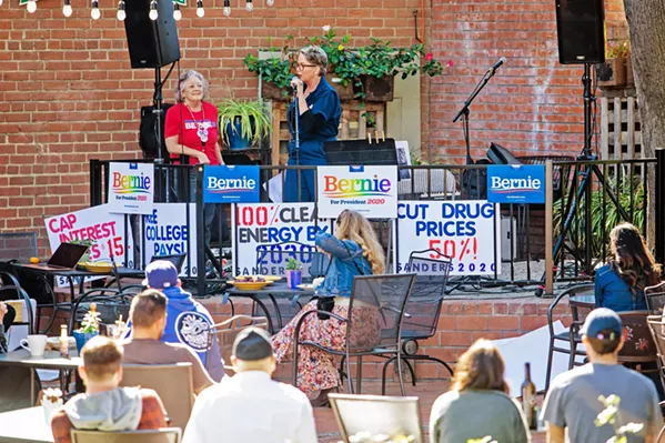 MAYOR FOR SANDERS San Luis Obispo Mayor Heidi Harmon (right) is one of Sanders' most outspoken supporters on the Central Coast. To her left is California Nurses Association board member Sherri Stoddard. - PHOTOS BY JAYSON MELLOM