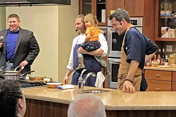 LIL' RASCAL Chef Julian Asseo's new 4-month-old French restaurant, Les Petites Canailles on Spring Street in Paso, translates to Little Rascals. Holding one of his own little rascals, chef Asseo's inspiration for naming his place is right there in his fatherly arms. - PHOTOS BY BETH GIUFFRE