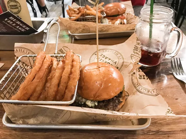 PLAIN JANE Are you wanting your cheeseburger Plain Jane-style? Then you need to try the organic Village Beef Burger/sub onion rings. - PHOTO BY BETH GIUFFRE