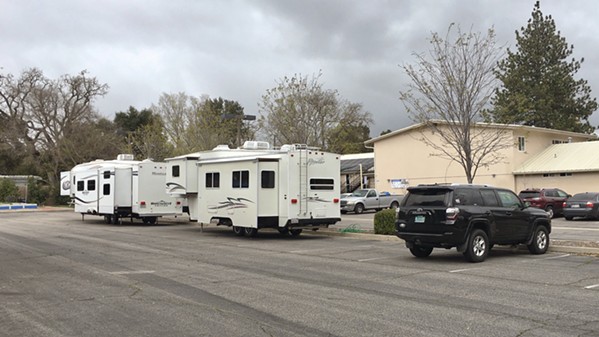 REINFORCEMENTS San Luis Obispo County recently acquired four trailers to help quarantine individuals at homeless shelters who have symptoms of COVID-19. Two are at the El Camino Homeless Organization in Atascadero. - PHOTO COURTESY OF WENDY LEWIS