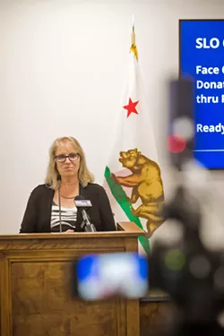 LEADING THE FIGHT SLO County Public Health Officer Penny Borenstein shares the latest on COVID-19 at a press briefing on May 6. - PHOTO BY JAYSON MELLOM
