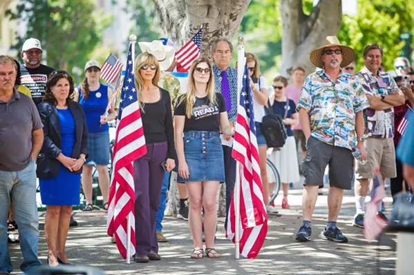 FREEDOM FIGHTERS SLO County 5th District Supervisor Debbie Arnold (left) said that residents who attended the ReOpen SLO County rally were concerned that their "constitutional freedoms are being assaulted." - PHOTOS BY JAYSON MELLOM