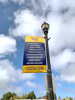 CONGRATS GRADS Arroyo Grande Mayor Caren Ray Russom and a group of donors, graphic designers, and school photographers created and put up nearly 50 customized banners celebrating Arroyo Grande High School's graduating class of 2020 throughout town on May 18. - PHOTO COURTESY OF CAREN RAY RUSSOM