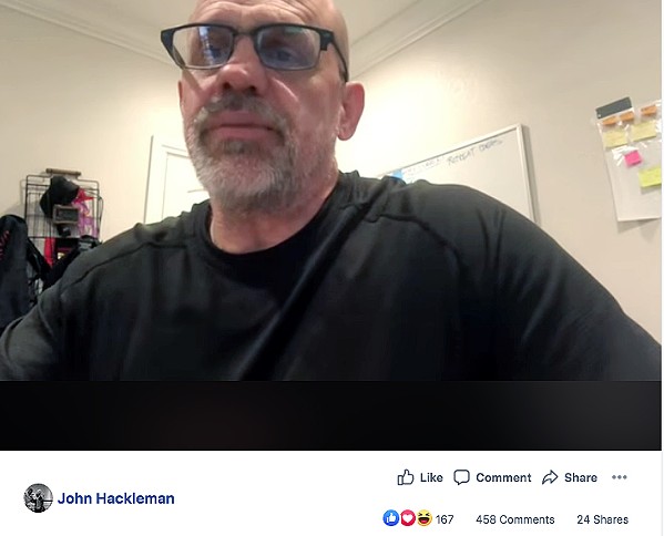 PROTECTION OR OVERKILL? In a video posted to Facebook on June 8, owner of The Pit John Hackleman explains his decision to brandish firearms during a Black Lives Matter rally in Arroyo Grande on June 5. - SCREENSHOT FROM THE PIT'S FACEBOOK PAGE