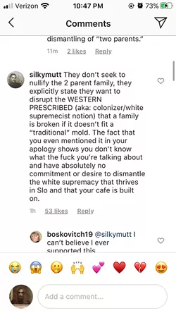 CONSEQUENCES Hundreds of community members reacted to an apology from Sally Loo's Wholesome Café owner Jennifer Fullarton by criticizing what they said was her misinterpretation of the Black Lives Matter mission statement. The comments section on the post are now disabled. - SCREENSHOT FROM INSTAGRAM