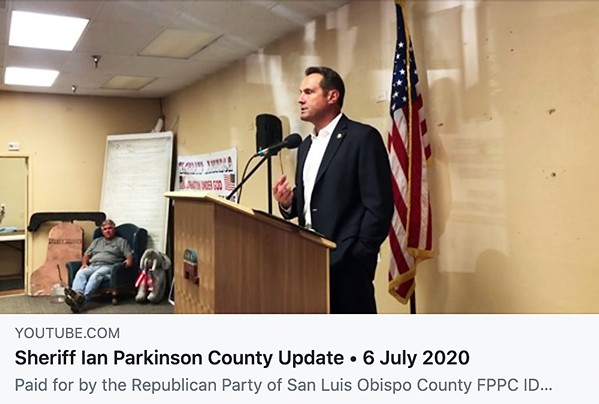 DIVIDED During a recent talk at a North County Tea Party meeting, SLO County Sheriff Ian Parkinson makes comments on masks contradicting local mandates and claims he doesn't understand the "end goal" of recent protests. - SCREENSHOT FROM YOUTUBE.COM