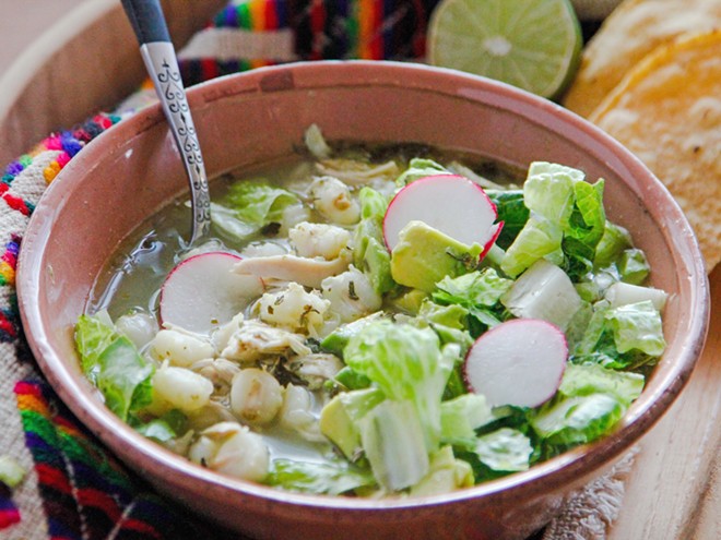 SAVORY STEW Silvia Martinez's favorite dish is green pozole with chicken. "The salsa verde gives it a flavor both tangy and pungent, and the toppings add great texture and dimension to the soup," she said.