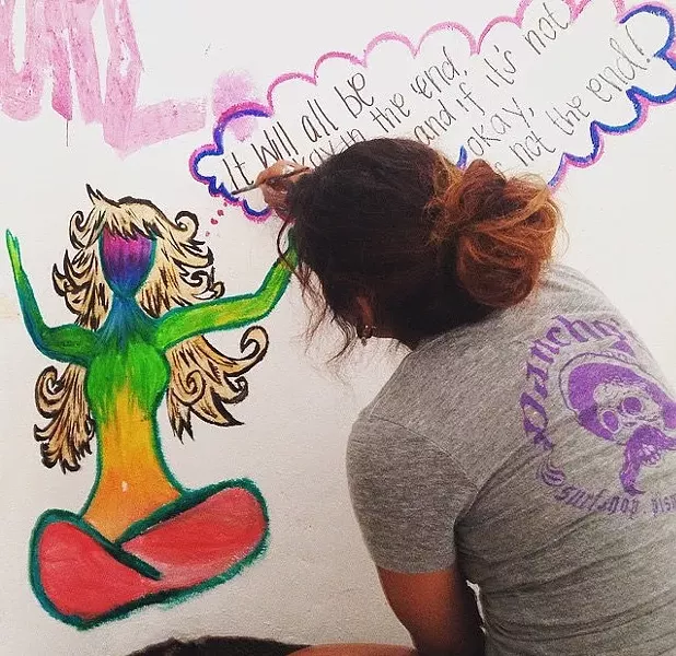 IT’S A PROCESS: Venegas works on an acrylic painting titled "Colors Within." - PHOTO COURTESY OF VANESSA VENEGAS
