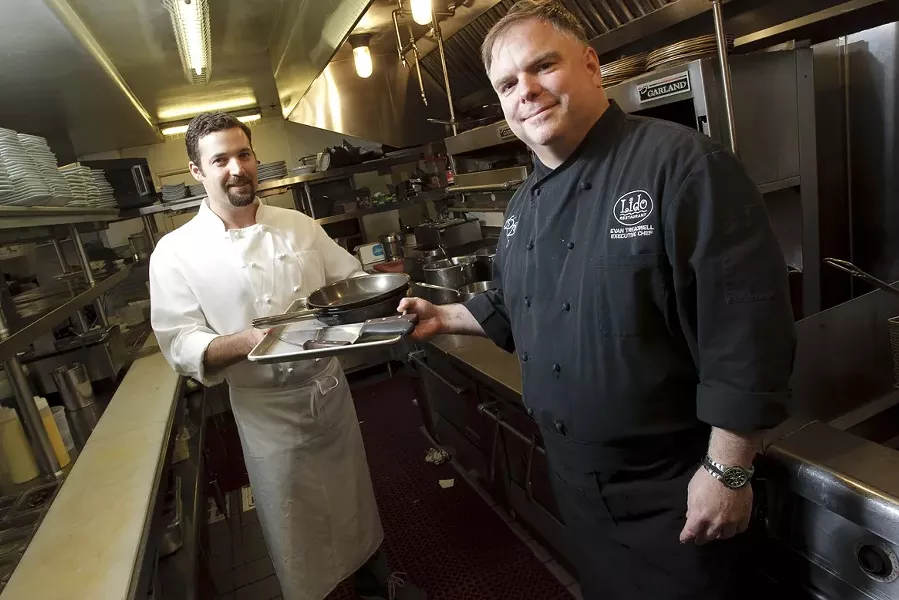 CHANGE-UP : Brian Collins (left) is the new chef at Lido, taking the reins from Evan Treadwell (right). - PHOTO BY STEVE E. MILLER