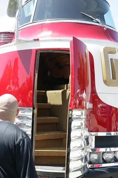 BACK TO THE FUTURE : Collector Brad Boyajian’s restored 1939 General Motors Futurliner, with an interior staircase to climb up into the 10-foot-tall cab, was a favorite of the crowds.
