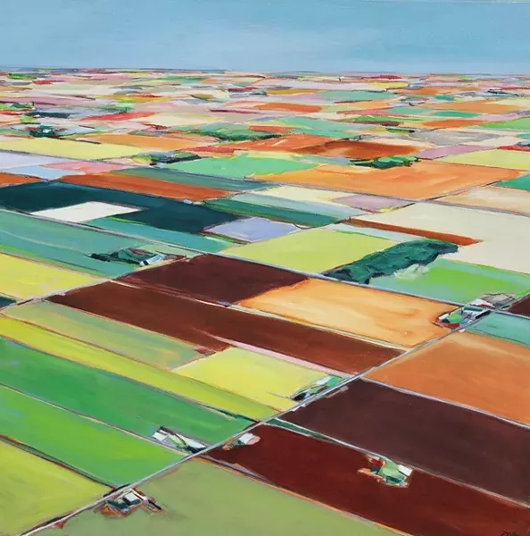 FIELD OF DREAMS: Glynis Tinglof paints abstract aerials, like 'Color Fields' (pictured), in her Los Osos-based studio. - IMAGE COURTESY OF GLYNIS TINGLOF