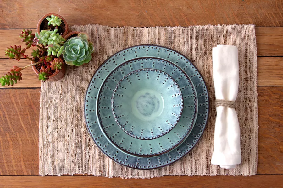 BACK BAY POTTERY THREE-PIECE DINNERWARE SET: - PHOTO COURTESY OF BACK BAY POTTERY