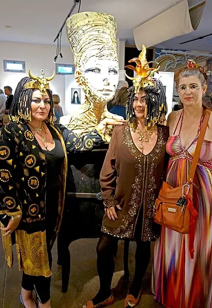 WALK LIKE AN EGYPTIAN: (Left to right) Madelyn Ropner, Janie Ngg, and Jeanne Brant get into the Egyptian theme of one part of Scott’s show. - PHOTO BY GLEN STARKEY