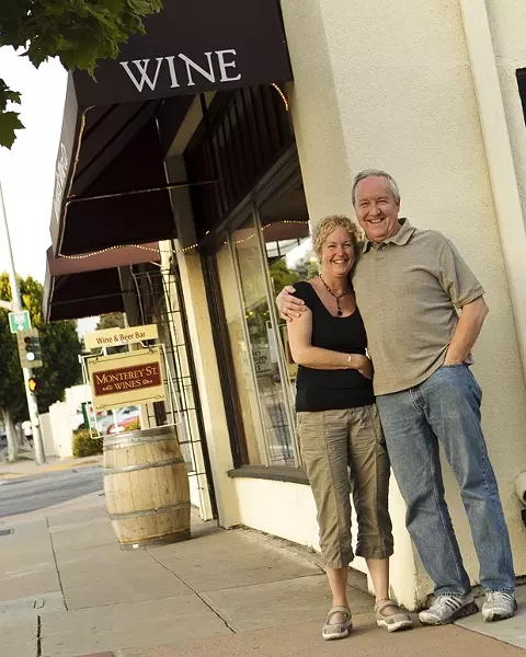 EDUCATED PALATES : UCSB Professor Patrick Faverty and Kris Johnson, a former teacher, recently acquired and refined a signature shop in San Luis Obispo for connoisseurs of local wine, Monterey Street Wines. - PHOTO BY STEVE E. MILLER