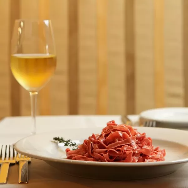 PROPRIETORS : Carole and Santos MacDonal set the standard for Italian fare in Paso Robles, thanks to such delights as house-made fresh beet pasta fonduta. - PHOTO BY STEVE E. MILLER