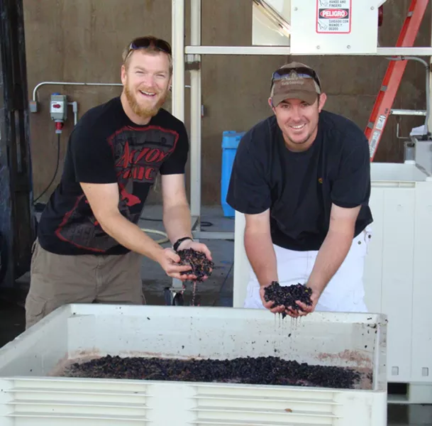 THEY’LL OVERTHROW THE EARTH: At Baker & Brain in Edna Valley, every delicious wine is handcrafted by (left to right) Matt Brain and Josh Baker. - PHOTO COURTESY OF BAKER & BRAIN