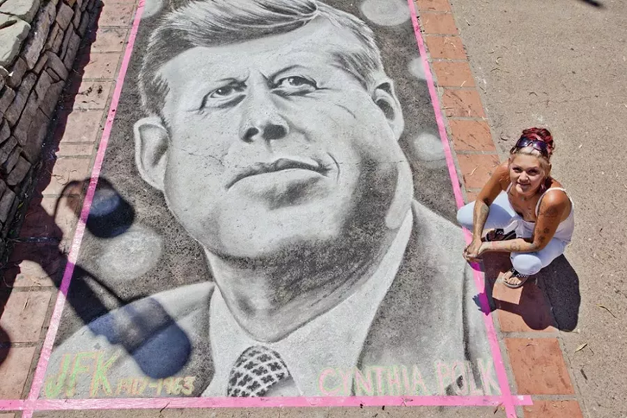 HAIL TO THE CHIEF: Featured artist Cynthia Polk (pictured) has been participating in San Luis Obispo’s street painting festival since it began, and, last year, painted quite the presidential portrait. - PHOTO BY JOSEF KASPEROVICH