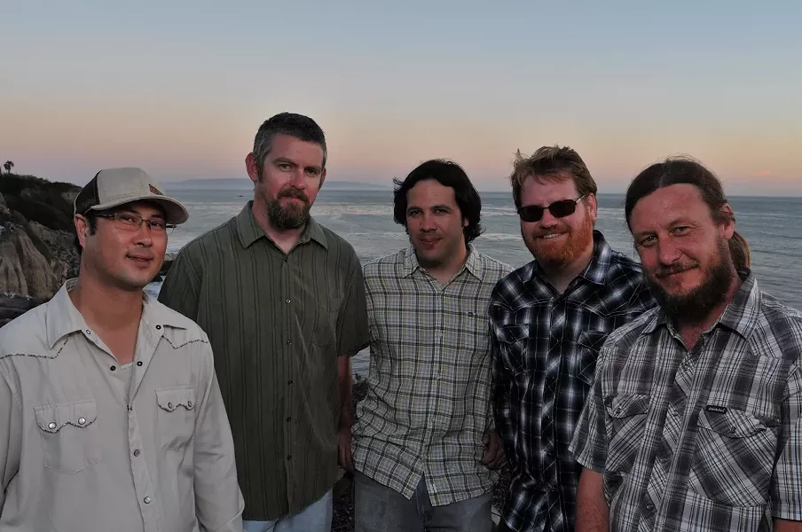 DOWN FROM THE MOUNTAIN : Cuesta Ridge (left to right: Toan Chau, Brent Vander Weide, Dan Keller, Matt Reeder, and Patrick Pearson) plays an album release party for its first studio recording, Hard Luck Tough Times, on May 27 at The Red Barn. - PHOTO BY JEFF BOWEN