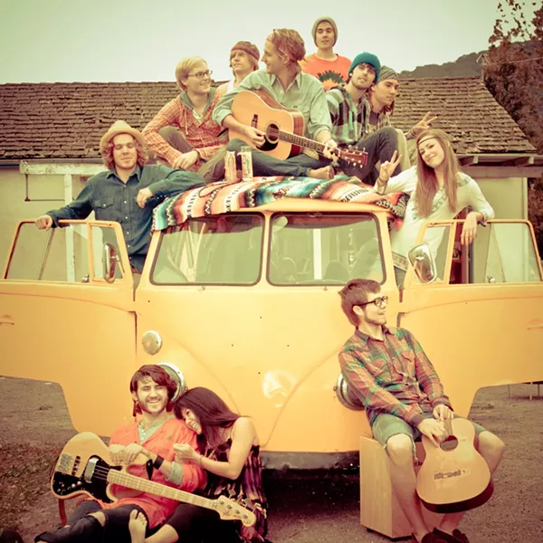 THE SUN TRIBE : Chase McBride (center atop bus) and company will play a double album release party on June 5 at Downtown Brew. - PHOTO COURTESY OF CHASE MCBRIDE