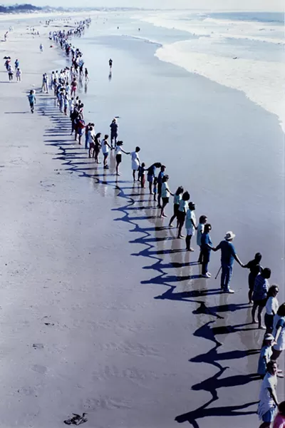 JUST SAY NO : Hundreds of SLO County residents turned out to protect local beaches from proposed offshore oil drilling in 1990. Public opposition is cited as one reason there are still no local oil platforms. - PHOTO BY ROXANNE MCDERMOTT
