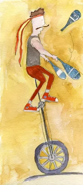 AMAZING FEATS : Mark Wilder sparks smiles and laughs on one wheel. - ILLUSTRATION BY LAUREN COOK
