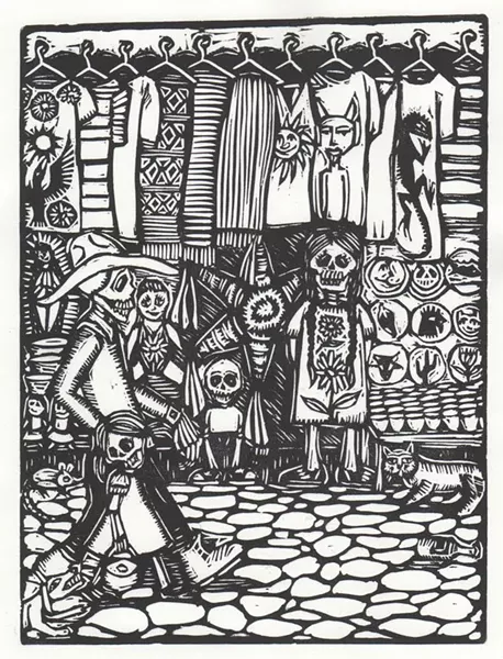 BLACK MARKET: Kalionzes’ prints are heavily inspired by the playful, gothic imagery of the traditional Mexican celebration, Dia de los Muertos. - IMAGE COURTESY OF STUDIOS ON THE PARK