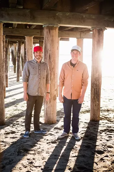 BEACH BOYS: Cayucos locals Dane Jacobs (left) and Patrick Martinez (right) are proud owners of Reef Points Hard Cider, which produces small, handcrafted batches of bone dry apple goodness made for the beach blanket or five-course meal. - PHOTO BY KAORI FUNAHASHI