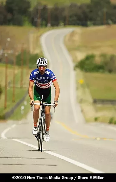 PEDAL POWER : Blake Anton overcame ulcerative colitis to win the USA Cycling National Collegiate Road Championship in a photo finish. - PHOTO BY STEVE E. MILLER