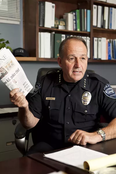 ‘I’M AN OPEN BOOK’: He wasn’t specifically named as the bad guy, but three decade-old complaints from AGPD Chief Steve Annibali’s past tenure at a small Colorado department has him defending his record as a department reformer. - PHOTO BY STEVE E. MILLER