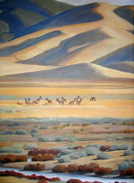 NOW YOU SEE THEM : A section of a mural by artist John Iwerks in the Carrizo Plain National Monument visitor center depicts a herd of pronghorn antelope. - PHOTO BY KATHY JOHNSTON