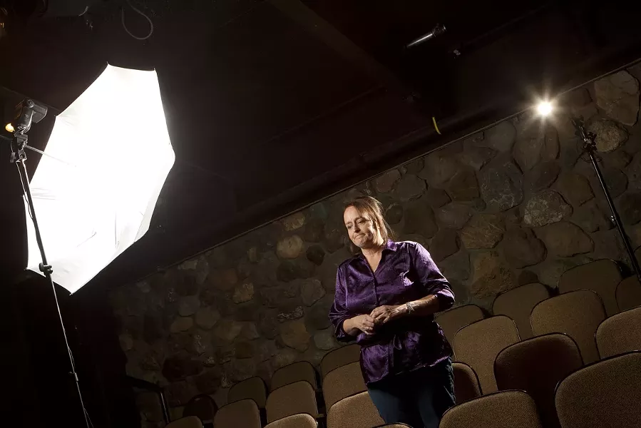 SHE’S A TROOPER: Jill Turnbow tells stories from her stint as a comedienne aboard a military R&R cruise ship in the Persian Gulf during Operation Desert Storm, in Between Iraq and a Hard Place. - PHOTO BY STEVE E. MILLER