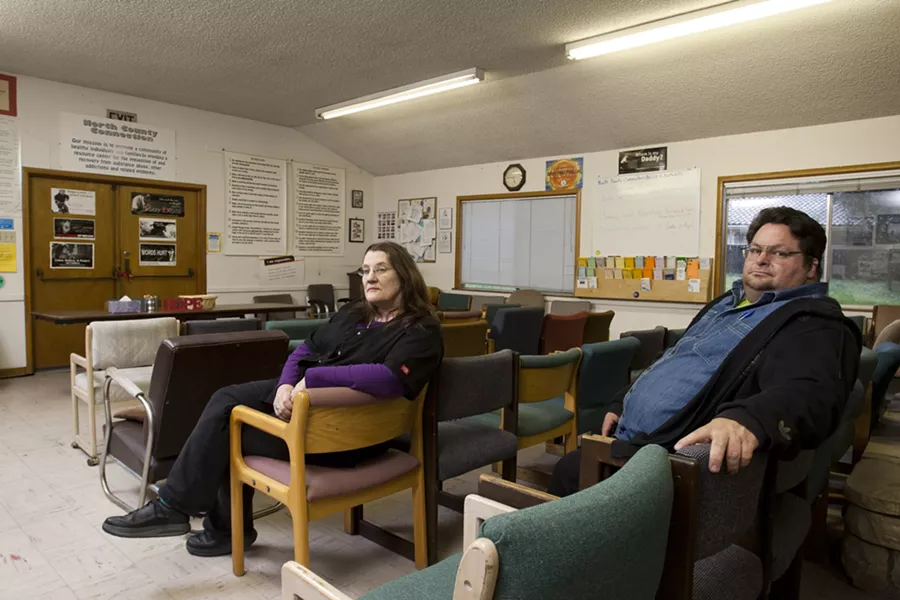 HELP US : Speaking to SLO County supervisors on March 8, Wes Davis (right) and Sharil Rutbowski pleaded that North County Connection provides the only service of its kind in the county and is in threat of closure. - PHOTO BY STEVE E. MILLER