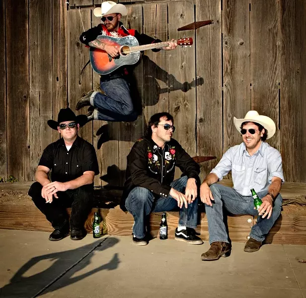 LIKE A COCK FIGHT BUT WITH FOUR COCKS : You’ll get more country that you bargained for, pard, when you saddle up and ride to Downtown Brew to see Cash’d Out and Red Eye Junction (pictured) deliver an evening of rockabilly, country, honky-tonk and cow punk on July 3 at Downtown Brew. - PHOTO BY STEVE E. MILLER