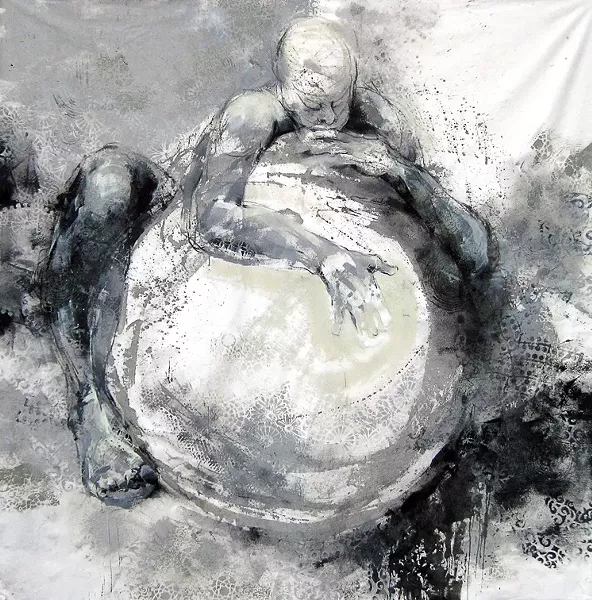 A MOTHER’S DREAMS : Ruggles started her current series three years ago, when a life drawing model happened to bring her exercise ball to a workshop. The maternal image that resulted has stuck with Ruggles ever since. - PHOTO COURTESY OF JOANNE BEAULE RUGGLES