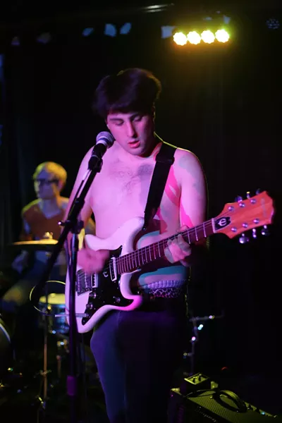 SHIRTS? WE DON’T NEED NO STINKING SHIRTS! : Drummer Steven and shirtless guitarist-singer Wrong Chord Dan of Han Solo’s Baby deliver a raucous set of their two-chord punk.