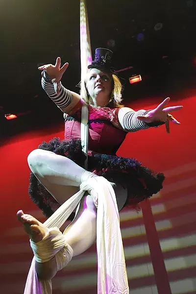 WANNA HANG OUT?: Liz Stevenson channels her best creepy circus performer in Carnival of Phobias, happening Oct. 23 and 24 in Suspended Motion. - PHOTO COURTESY OF SUSPENDED MOTION
