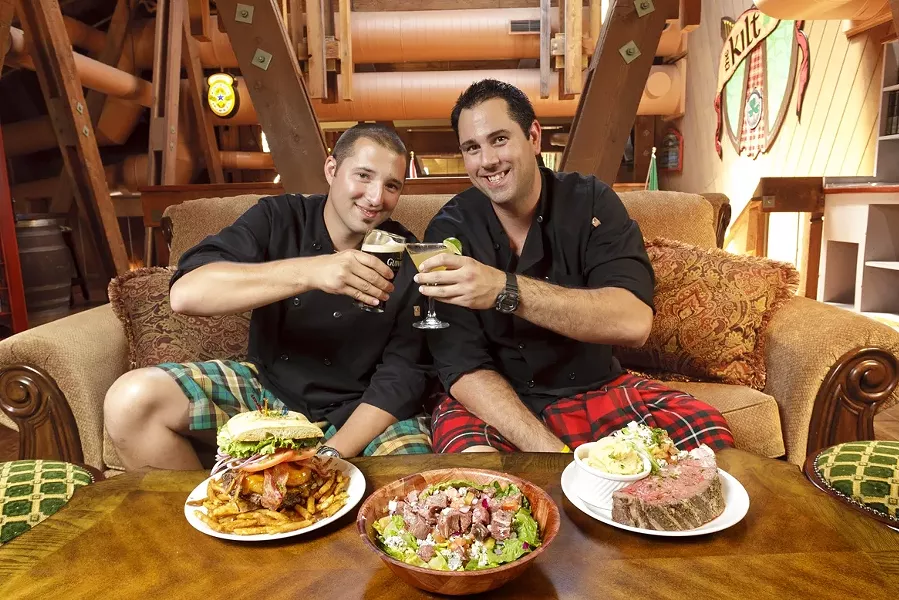 CHEERS : Martin Beckett, the chef and general manager of The Kilt in Paso Robles (left) toasts the opening of the San Luis Obispo restaurant with his counterpart Chris Beckett. - PHOTO BY STEVE E. MILLER