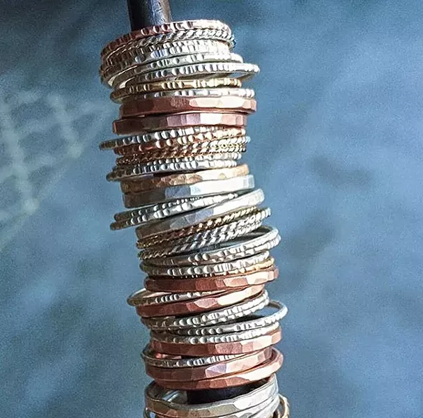 A NICE RING TO IT: Kerry Long’s metal stackable rings are priced on the lower end for her line, around $20. Her jewelry comes in sterling silver or a gold or rose-gold fill. - PHOTO COURTESY OF KERRY LONG