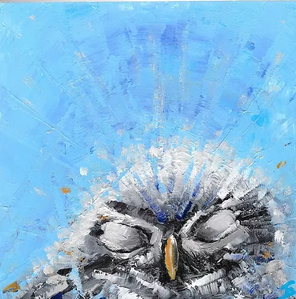 CATCHING AIR AND ZZZZS: An owl rests its eyes in the piece 'Nappy Time' by Jeannine Emmett. - IMAGE COURTESY OF JEANNINE EMMETT