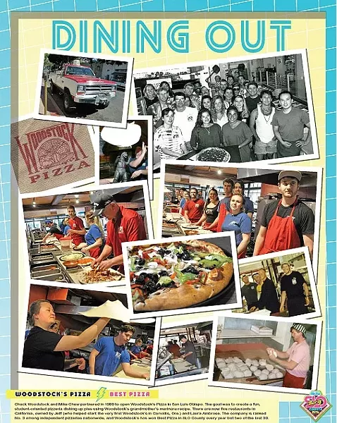 BEST PIZZA: WOODSTOCK'S PIZZA: Chuck Woodstock and Mike Chew partnered in 1980 to open Woodstock’s Pizza in San Luis Obispo. The goal was to create a fun, student-oriented pizzeria dishing up pies using Woodstock’s grandmother’s marinara recipe. There are now five restaurants in California, owned by Jeff (who helped start the very first Woodstock’s in Corvallis, Ore.) and Laura Ambrose. The company is ranked No. 3 among independent pizzerias nationwide, and Woodstock’s has won Best Pizza in SLO County every year but two of the last 30. - DESIGN BY ALEX ZUNIGA