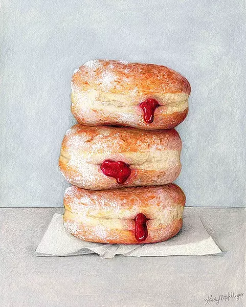 OOZING WITH SWEETNESS Kendyll Hillegas brings a stack of luscious doughnuts to life in Jelly+Donuts. - IMAGE COURTESY OF KENDYLL HILLEGAS