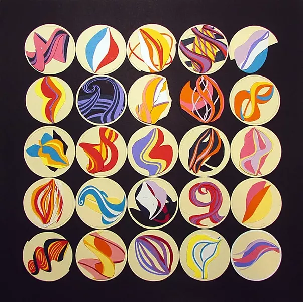 EYE CATCHING: The bold colors in Ryan Carroll’s piece 'Catseyes' stand out against a black background. - IMAGE COURTESY OF GALLERY AT MARINA SQUARE
