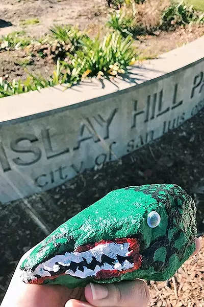 RAWR: Who can be sad when stumbling across this dinosaur rock at Islay Hill Park? - PHOTO COURTESY OF CITY OF SAN LUIS OBISPO