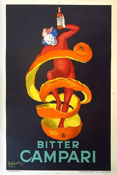 JUST A DRINK MORE: This 1921 Bitter Campari poster by artist Leonetto Capiello is popular among collectors and is frequently reprinted. - IMAGE COURTESY OF VINTAGE EUROPEAN POSTERS