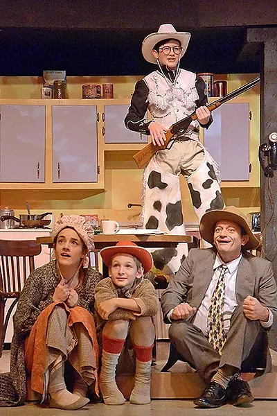 WISH LIST: Ralphie (Phineas Peters) dreams of getting a Red Ryder BB gun for Christmas and saving his mom (Erin Parsons), little brother Randy (Coen Carlberg), and dad (Mike Mesker) from a band of outlaws in 'A Christmas Story.' - PHOTO COURTESEY OF JAMIE FOSTER PHOTOGRAPHY