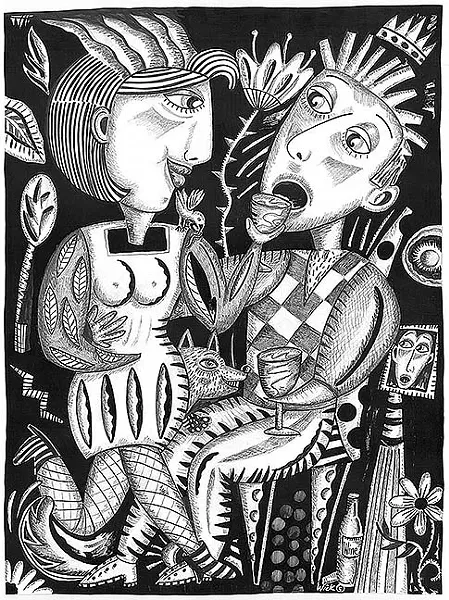 JUST A SIP: The piece Wine Down captures Betty Wick’s work with black and white and her family’s work in the wine industry. - IMAGE COURTESY OF BETTY WICK
