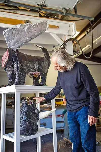 DAMN THE MAN: San Miguel artist David Settino Scott’s piece 'The Decapitation of Patriarchy' hints at a future where women rule the world. - PHOTO BY JAYSON MELLOM