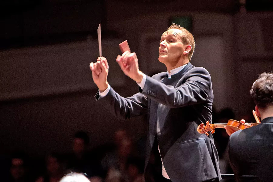 FEELING THE MUSIC Conductor Andrew Sewell leads the SLO Symphony at his audition/performance concert at the Cal Poly Performing Arts Center in October 2016. - PHOTO COURTESY OF SLO SYMPHONY