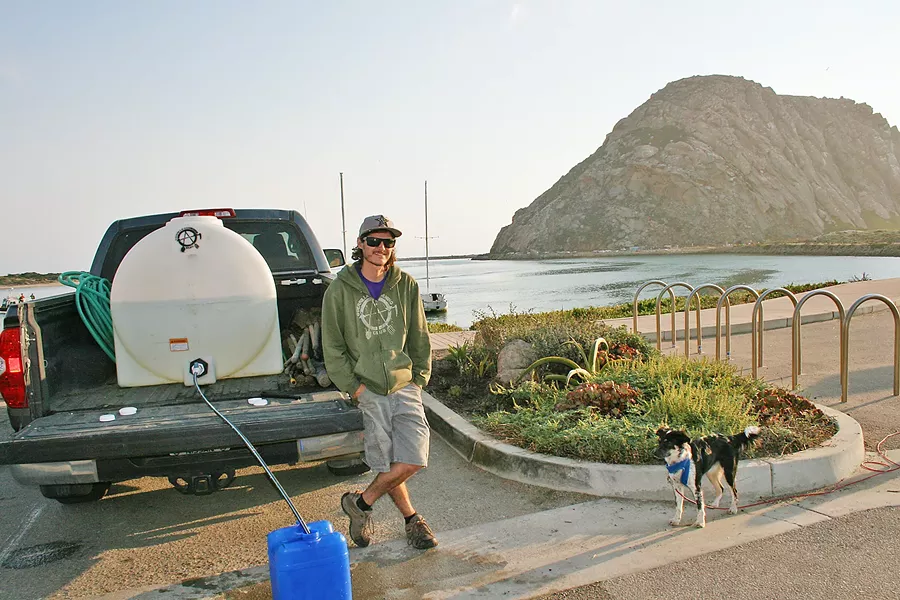 SKATEBOARDING IS NOT A CRIME The Morro Bay Guerrilla Gardening Club was founded in 2010 as a way to show Morro Bay that local skateboarders were not, indeed, criminals. Andrew Ecker is one such original member who continues to do his part to keep Morro Bay green. - PHOTO BY HAYLEY THOMAS CAIN