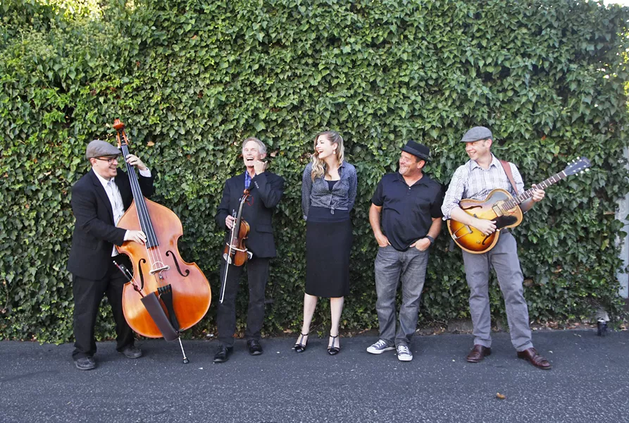 CLASS ACT The Tipsy Gypsies—(left to right) Brian Lanzone, Allan Dick, Hilary Langdon, Daryl VanDruff, and Forrestt Williams—play an album release party for Waiting, on July 29, at Luna Red. - PHOTO COURTESY OF THE TIPSY GYPSIES